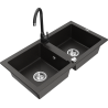 Mexen Mario 2-compartment granite sink with a kitchen mixer tap Telma, Black/Gold - 6504-75-670200-70