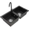 Mexen Mario granite sink 2-bowl with Telma kitchen faucet, black/gold - 6504-75-670200-70