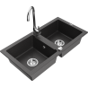 Mexen Mario 2-compartment granite sink with a kitchen mixer tap Telma, Spotted black - 6504-76-670200-00
