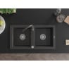 Mexen Mario granite sink 2-bowl with Telma kitchen tap, black speckled - 6504-76-670200-76