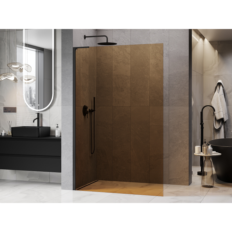 Mexen Kioto L Walk-in Shower Panel 90 x 200 cm, Bronze, Black - 800-090-103-70-32
