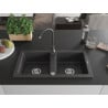 Mexen Mario granite sink 2-bowl with Telma kitchen tap, black speckled - 6504-76-670200-76