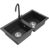 Mexen Mario granite double-bowl sink with Telma kitchen faucet, black speckled - 6504-76-670200-76