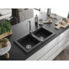 Mexen Mario Telma Double-Basin Granite Sink with Kitchen Faucet, Black - 6504-77-670200-00