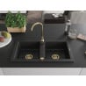 Mexen Mario 2-compartment granite sink with a kitchen mixer tap Telma, Black - 6504-77-670200-50