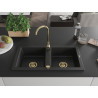 Mexen Mario granite double-bowl sink with kitchen faucet Telma, black - 6504-77-670200-50