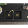 Mexen Mario granite double-bowl sink with kitchen faucet Telma, black - 6504-77-670200-50