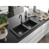 Mexen Mario granite sink 2-chamber with Telma kitchen tap, black - 6504-77-670200-70