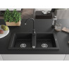 Mexen Mario granite double-bowl sink with Telma kitchen faucet, black - 6504-77-670200-70