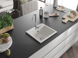 Mexen Milo granite kitchen sink single-bowl with Telma kitchen faucet, white - 6505-20-670200-00