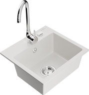 Mexen Milo 1-compartment granite sink with kitchen mixer tap Telma, White - 6505-20-670200-00