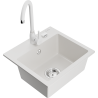 Mexen Milo 1-bowl granite sink with Telma kitchen faucet, white - 6505-20-670200-20