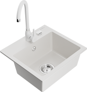 Mexen Milo 1-bowl granite sink with Telma kitchen tap, white - 6505-20-670200-20