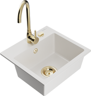 Mexen Milo 1-compartment granite sink with kitchen mixer tap Telma, White - 6505-20-670200-50