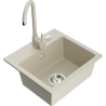 Mexen Milo 1-bowl granite sink with Telma kitchen faucet, beige - 6505-69-670200-69