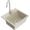 Mexen Milo granite sink 1-bowl with Telma kitchen mixer tap, beige - 6505-69-670200-69