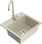 Mexen Milo 1-compartment granite sink with kitchen mixer tap Telma, Beige - 6505-69-670200-69