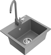 Mexen Milo single-basin granite kitchen sink with Telma faucet, gray - 6505-71-670200-71