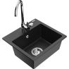 Mexen Milo granite kitchen sink 1-bowl with Telma kitchen tap, black/silver - 6505-73-670200-00