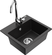 Mexen Milo 1-bowl granite kitchen sink with Telma faucet, black/silver - 6505-73-670200-00