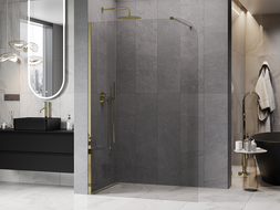 Mexen Kioto-P Walk-in Shower Wall 100 x 200 cm, Transparent 8 mm, Gold - 800-100-101-50-00-P