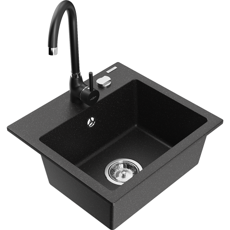 Mexen Milo granite kitchen sink with faucet Telma, black/silver - 6505-73-670200-70