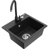 Mexen Milo 1-compartment granite sink with kitchen mixer tap Telma, Black/Silver - 6505-73-670200-70