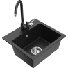 Mexen Milo Granite Sink 1-Bowl with Telma Kitchen Tap, Black/Silver - 6505-73-670200-70