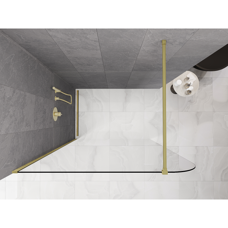 Mexen Kioto-P Walk-in Shower Wall 110 x 200 cm, Transparent 8 mm, Brushed Gold - 800-110-101-55-00-P