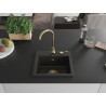 Mexen Milo granite kitchen sink 1-bowl with Telma faucet, black/gold - 6505-75-670200-50
