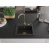 Mexen Milo granite sink 1-bowl with Telma kitchen tap, black/gold - 6505-75-670200-50