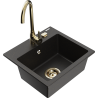 Mexen Milo granite kitchen sink 1-bowl with Telma faucet, black/gold - 6505-75-670200-50