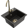 Mexen Milo granite sink 1-bowl with Telma kitchen tap, black/gold - 6505-75-670200-50