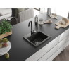Mexen Milo granite sink 1-bowl with Telma kitchen faucet, black/gold - 6505-75-670200-70