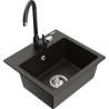 Mexen Milo granite sink 1-bowl with Telma kitchen faucet, black/gold - 6505-75-670200-70