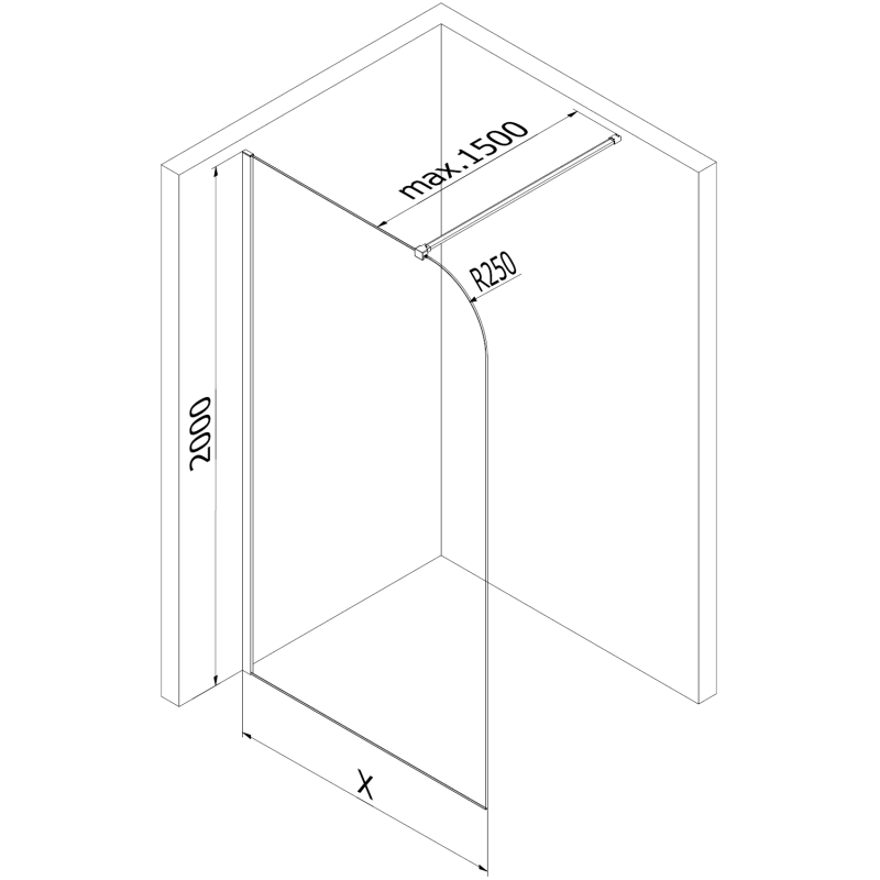 Mexen Kioto-P Walk-in Shower Wall 90 x 200 cm, Transparent 8 mm, Gun Gray Brushed - 800-090-101-66-00-P