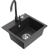 Mexen Milo 1-bowl granite sink with Telma kitchen tap, black speckled - 6505-76-670200-76