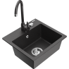 Mexen Milo 1-compartment granite sink with kitchen mixer tap Telma, Spotted black - 6505-76-670200-76