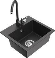 Mexen Milo 1-compartment granite sink with kitchen mixer tap Telma, Spotted black - 6505-76-670200-76