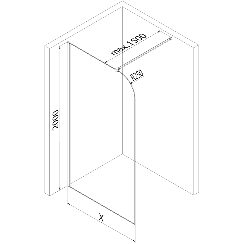 Mexen Kioto-P Walk-in Shower Wall 80 x 200 cm, transparent 8 mm, gun metal - 800-080-101-95-00-P