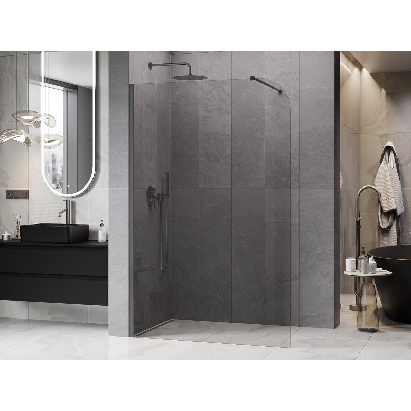 Mexen Kioto-P Walk-in Shower Wall 80 x 200 cm, transparent 8 mm, gun metal - 800-080-101-95-00-P