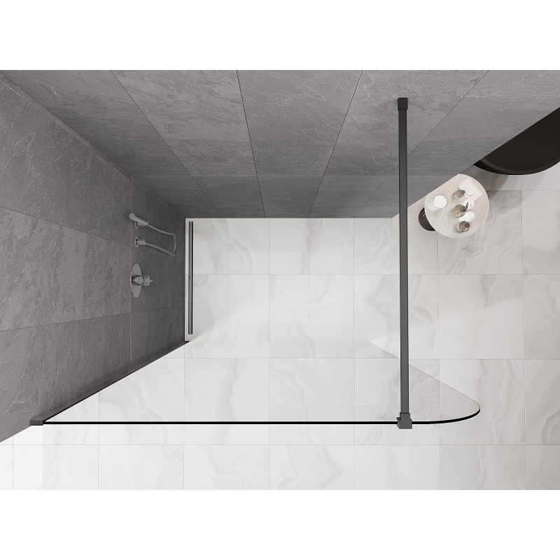 Mexen Kioto-P Walk-in Shower Wall 80 x 200 cm, transparent 8 mm, gun metal - 800-080-101-95-00-P