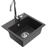Mexen Milo 1-compartment granite sink with kitchen mixer tap Telma, Spotted black - 6505-76-670200-00