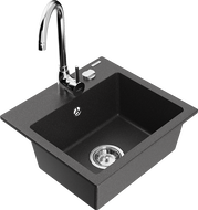 Mexen Milo 1-compartment granite sink with kitchen mixer tap Telma, Spotted black - 6505-76-670200-00