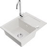 Mexen Enzo 1-compartment granite sink with a drip tray and kitchen mixer tap Telma, White - 6506-20-670200-00