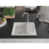 Mexen Enzo single-bowl granite sink with drainer and Telma kitchen faucet, white - 6506-20-670200-00