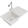Mexen Pablo 1-compartment granite sink with a drip tray and kitchen mixer tap Duero, White - 6510-20-671600-00
