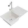 Mexen Pablo granite sink 1-bowl with drainer and Duero kitchen faucet, white - 6510-20-671600-00