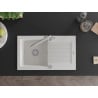 Mexen Pablo granite sink 1-bowl with drainer and Duero kitchen faucet, white - 6510-20-671600-00