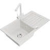 Mexen Pablo granite single-bowl sink with drainer and Duero kitchen faucet, white - 6510-20-671600-20